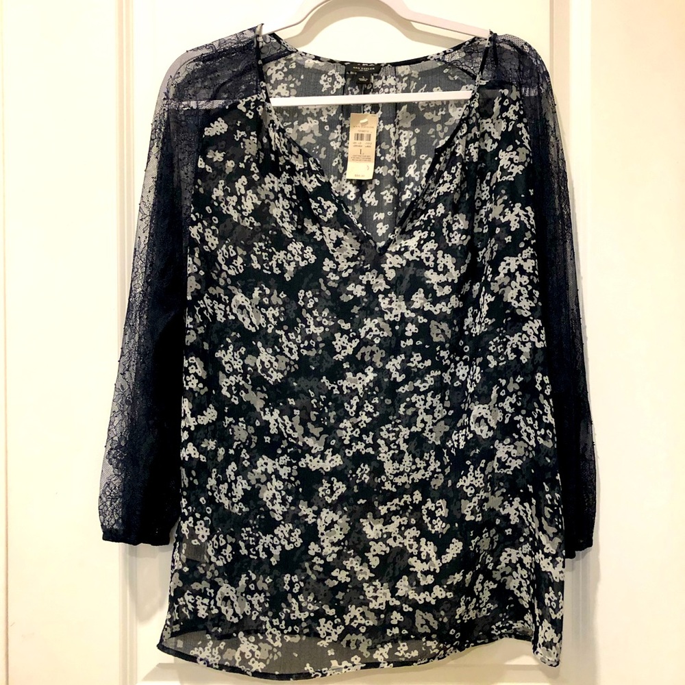 Ann Taylor Sheer Chiffon Floral Top "NWT"